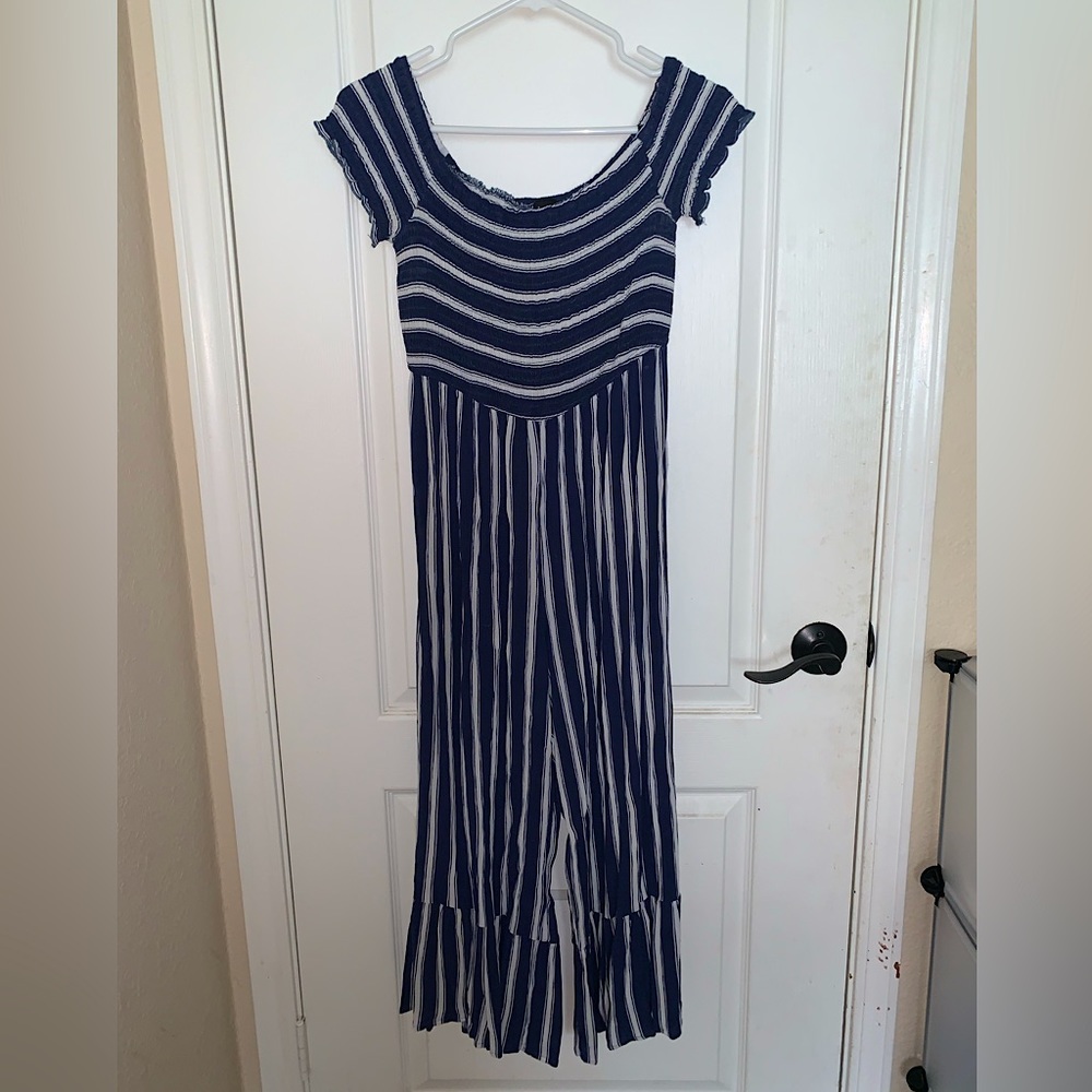 Women’s Blue and White Striped Romper - Size Medium